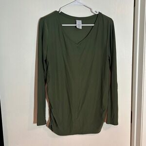 Time and Tru Maternity Olive Green V-Neck Long Sleeve Ruched Top Medium 8-10